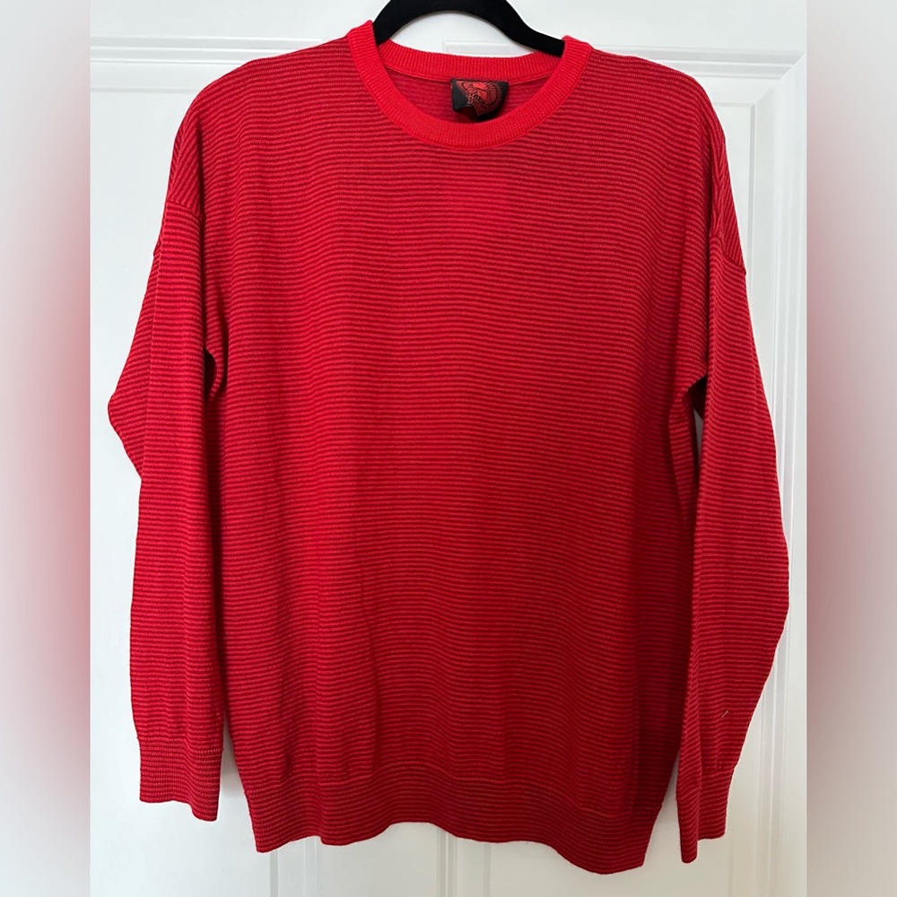 Happy Sheep Anthropology red small stripes sweater loose fit Size S